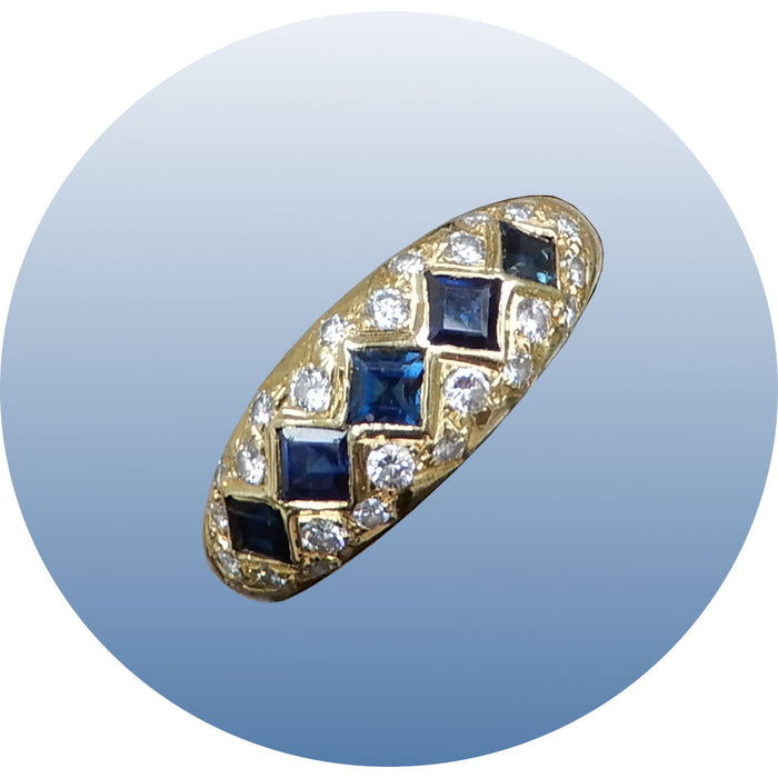 Ring, Saffier, Ruit, Diamant, 18K