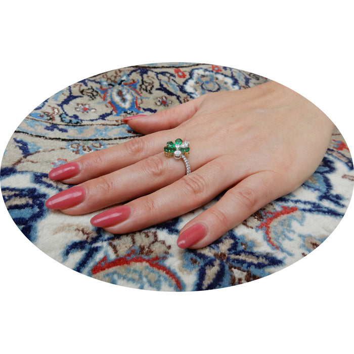Ring, Bloem, Smaragd, Diamant, 18K