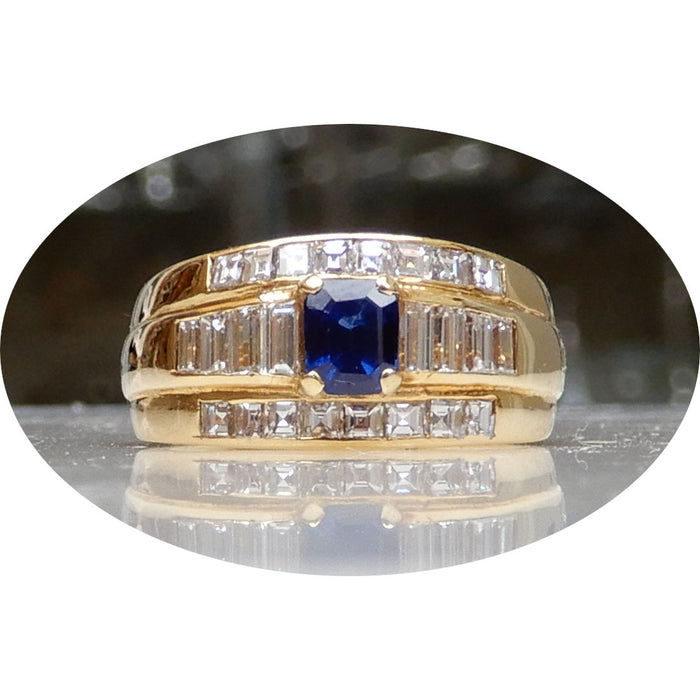 Bandring, Saffier, Diamant, 18K