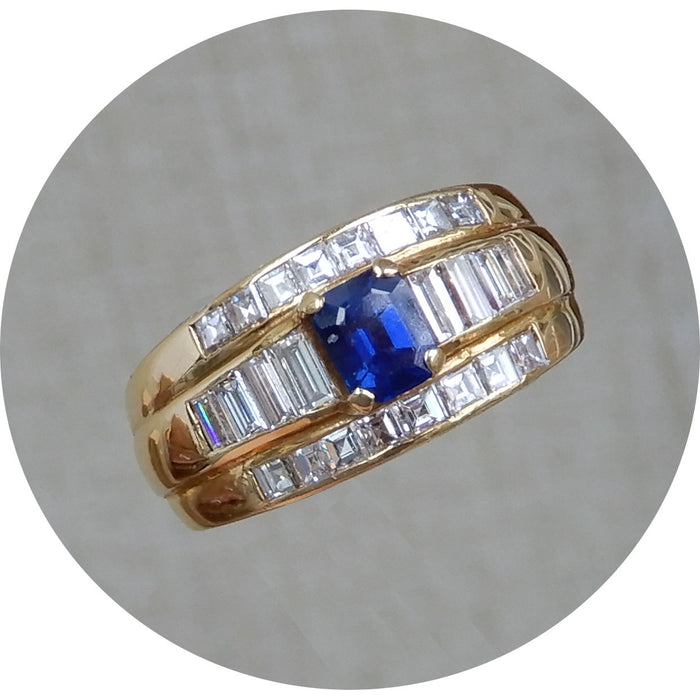 Bandring, Saffier, Diamant, 18K