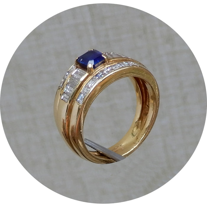 Bandring, Saffier, Diamant, 18K