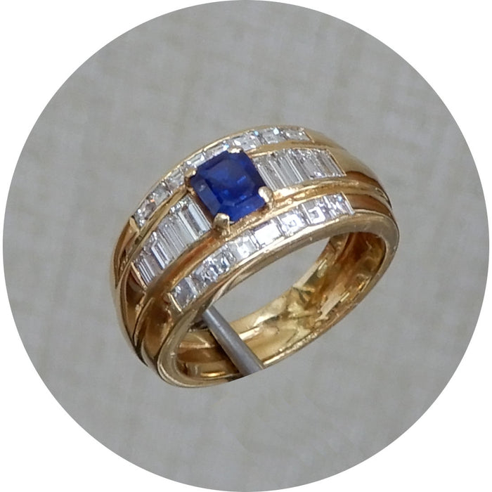 Bandring, Saffier, Diamant, 18K