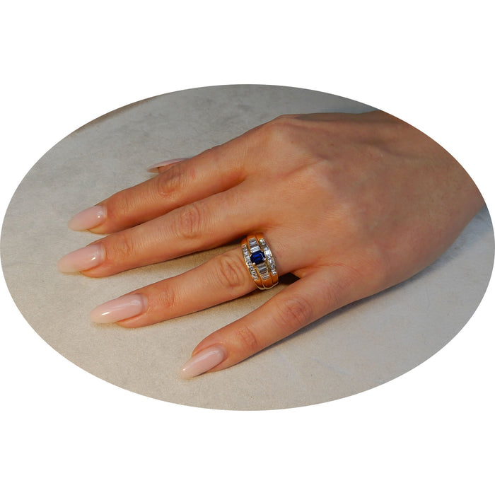 Bandring, Saffier, Diamant, 18K