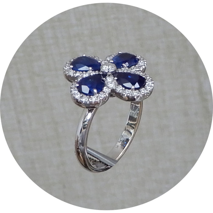 Ring, Klaver, Saffier, Diamant, 18K