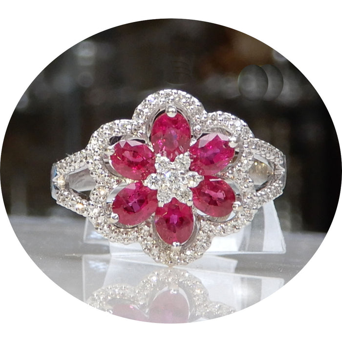 Ring, Robijn, Diamant, 18krt. Geelgoud