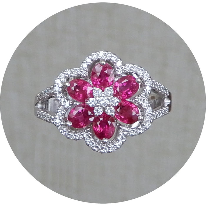 Ring, Robijn, Diamant, 18krt. Geelgoud