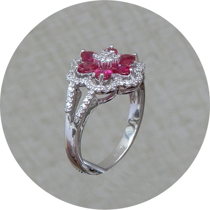 Ring, Robijn, Diamant, 18krt. Geelgoud