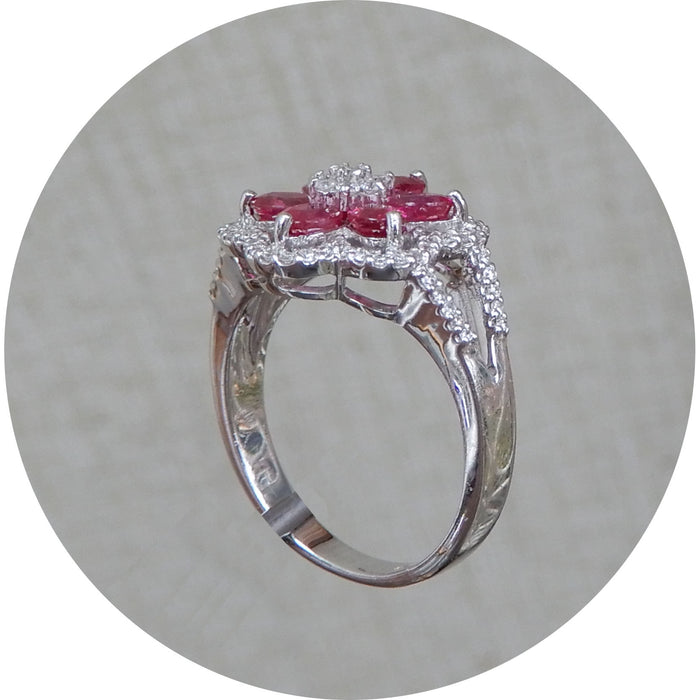 Ring, Robijn, Diamant, 18krt. Geelgoud