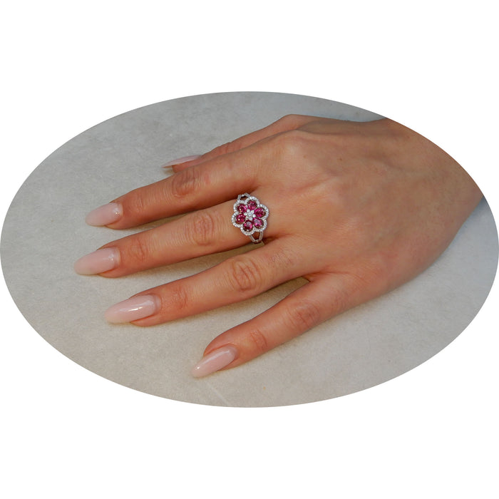 Ring, Robijn, Diamant, 18krt. Geelgoud