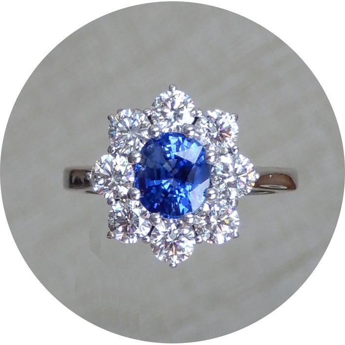 Ring, Saffier, Ceylon, Diamant, 18K