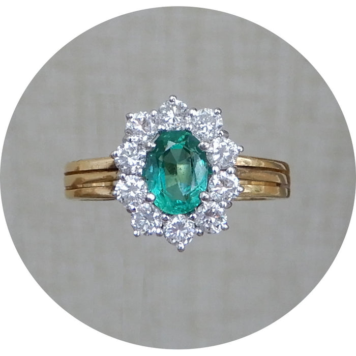 Ring, Smaragd, Diamant, 18K Geelgoud