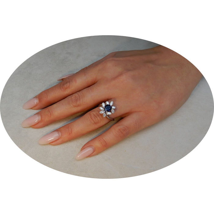 Ring, Saffier, Diamant Navette, 18K
