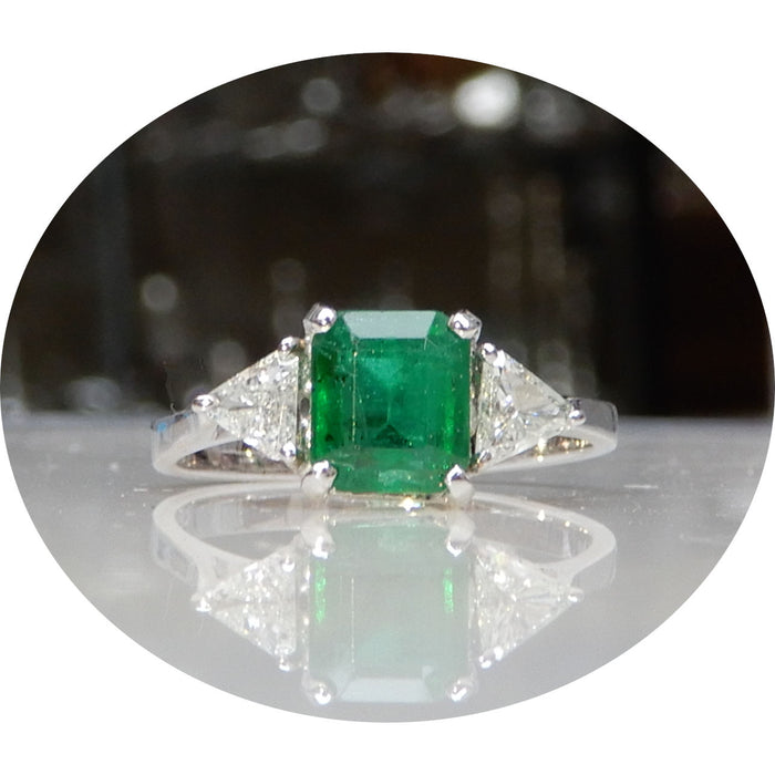 Ring, Smaragd, Diamant, 18K Witgoud