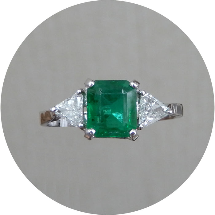 Ring, Smaragd, Diamant, 18K Witgoud