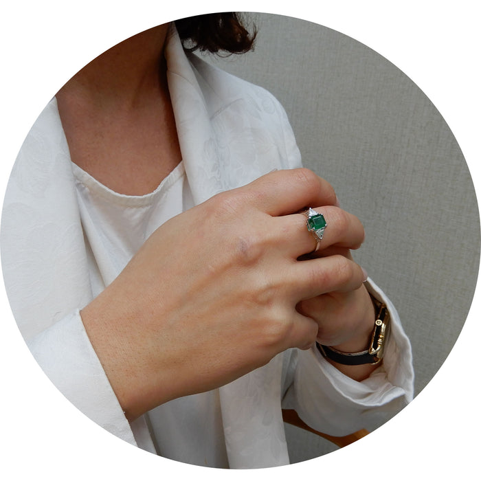 Ring, Smaragd, Diamant, 18K Witgoud