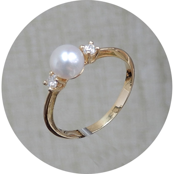 Ring, Diamant, Parel, 14K Geelgoud