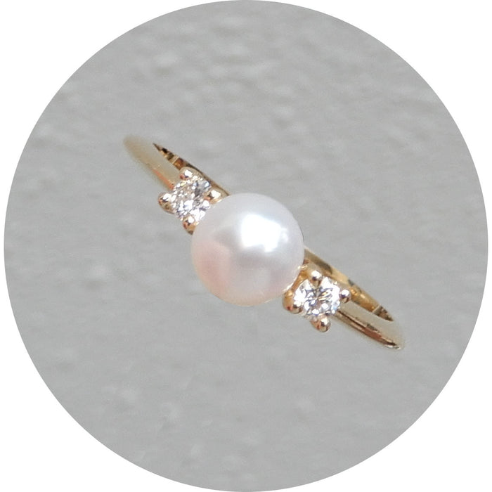 Ring, Diamant, Parel, 14K Geelgoud