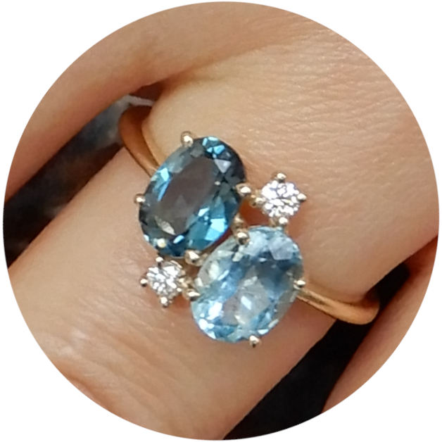 Ring, Topaas, Swiss Blue, London Blue, 14K