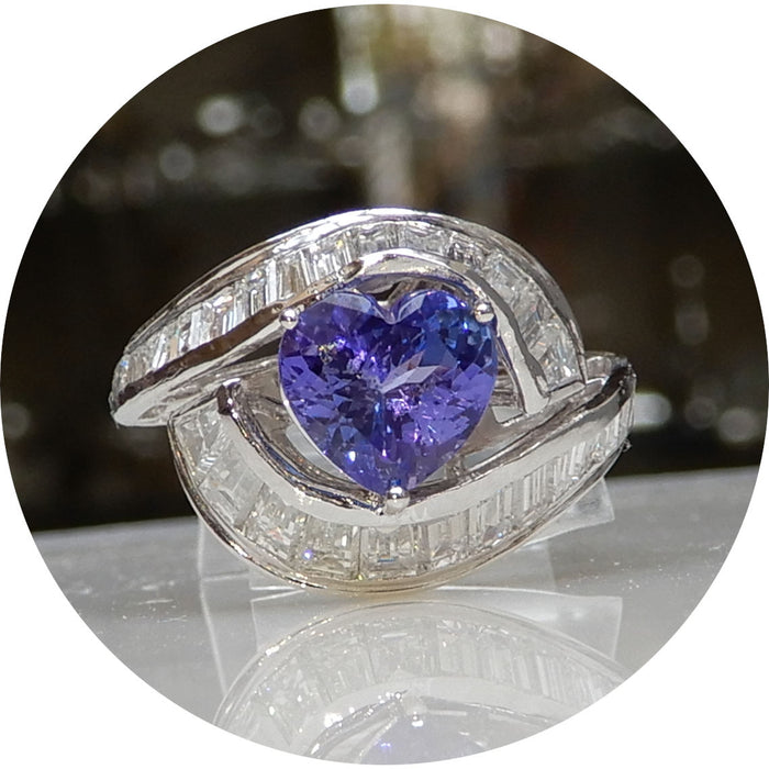 Ring, Tanzaniet, Diamant, Platina