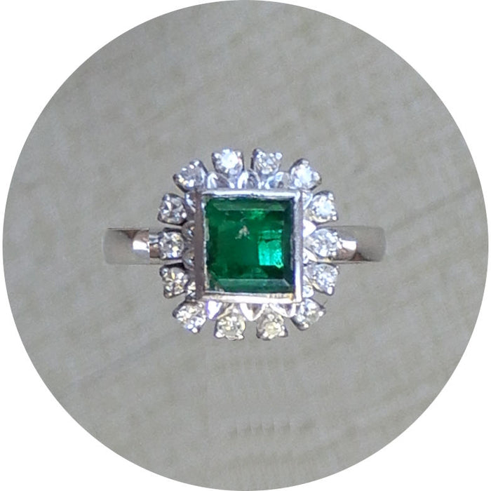 Ring, Smaragd, Diamant, Vintage, 18K