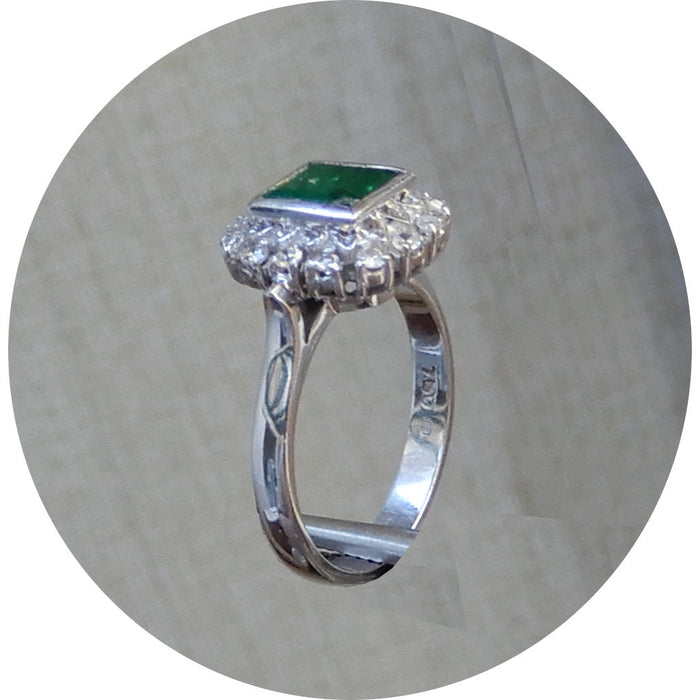 Ring, Smaragd, Diamant, Vintage, 18K