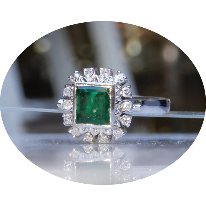 Ring, Smaragd, Diamant, Vintage, 18K