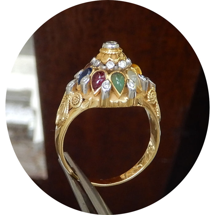 Ring, Multicolor Edelsteen, Diamant, 14K