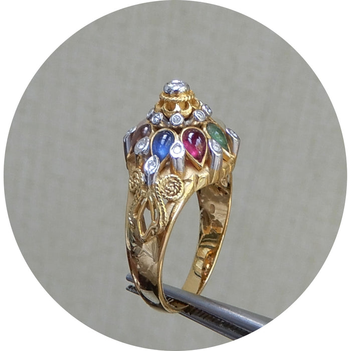 Ring, Multicolor Edelsteen, Diamant, 14K