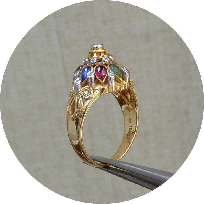 Ring, Multicolor Edelsteen, Diamant, 14K