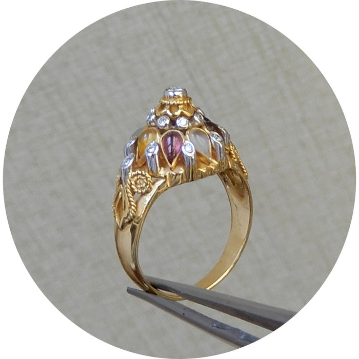 Ring, Multicolor Edelsteen, Diamant, 14K