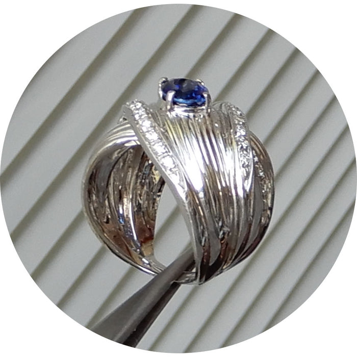 Ring, Saffier, Diamant, Godrons, 18K