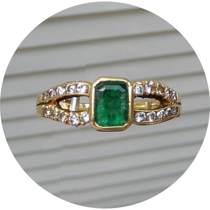 Ring, Smaragd, Diamant, 18K, Vintage