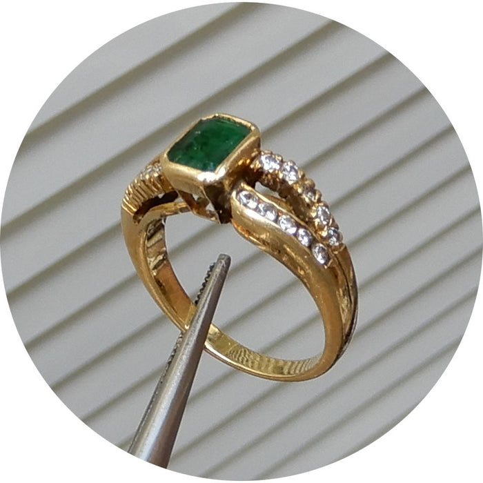 Ring, Smaragd, Diamant, 18K, Vintage