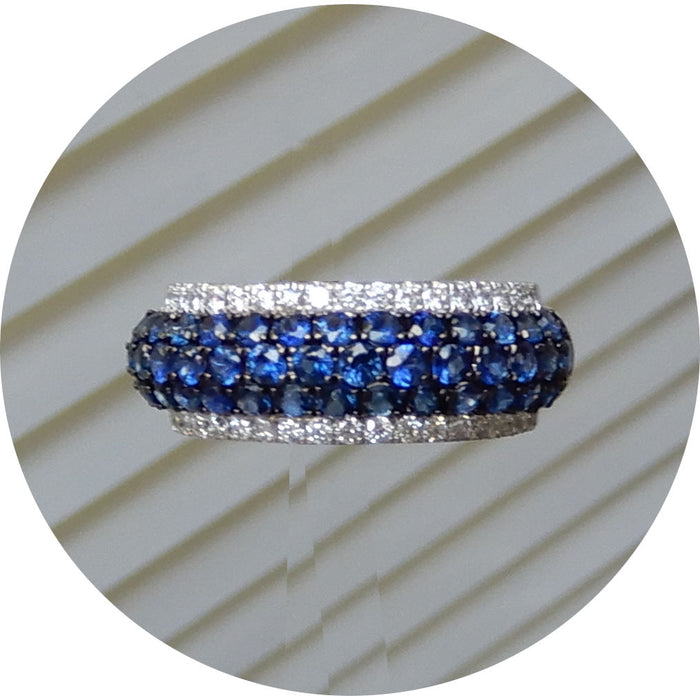 Bandring, Saffier, Diamant, 18K Witgoud