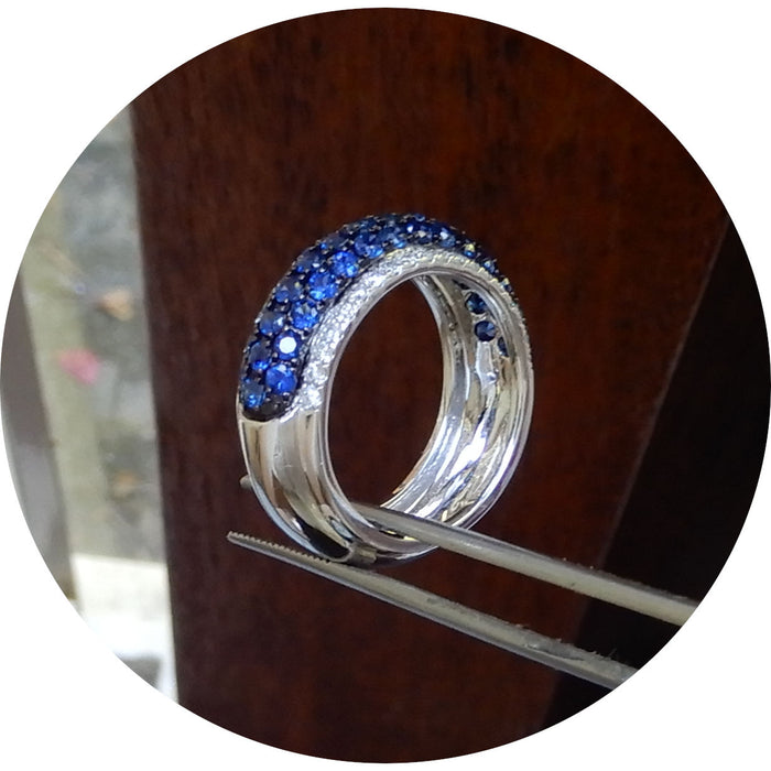 Bandring, Saffier, Diamant, 18K Witgoud