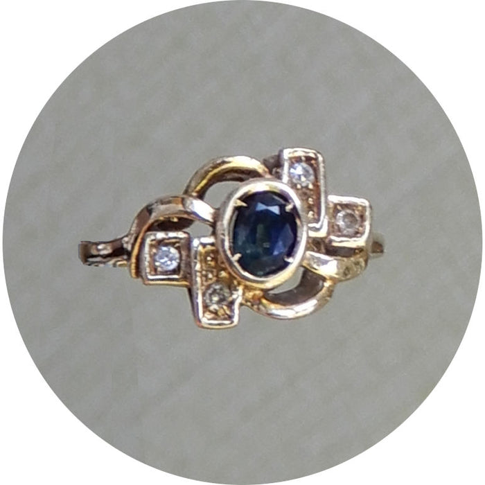 Ring, Saffier, Diamant, 18Krt, Vintage