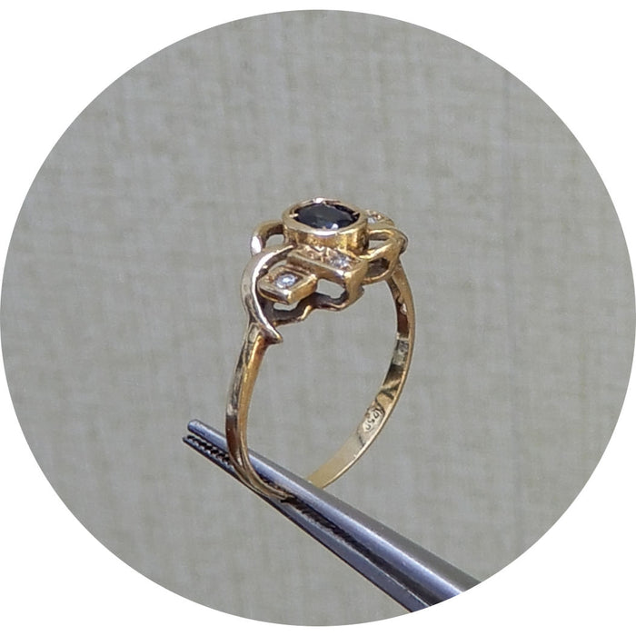 Ring, Saffier, Diamant, 18Krt, Vintage