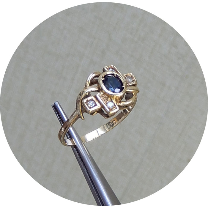 Ring, Saffier, Diamant, 18Krt, Vintage