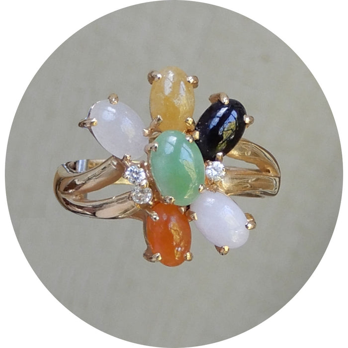 Ring, Multicolor Jade, Diamant, 14K