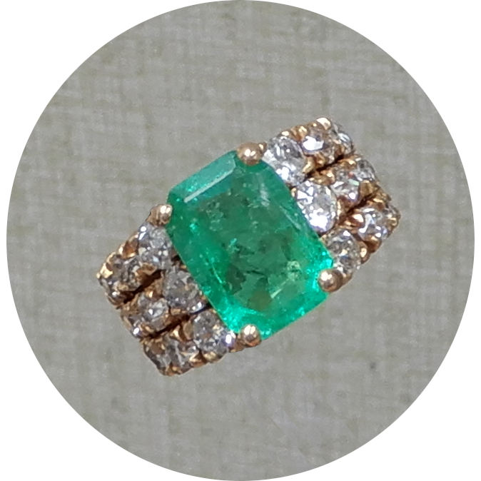 Bandring, Smaragd, Diamant, 14K, Vintage