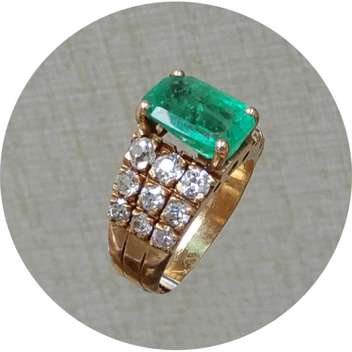 Bandring, Smaragd, Diamant, 14K, Vintage