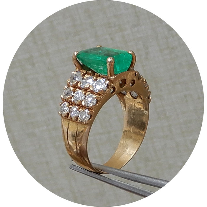 Bandring, Smaragd, Diamant, 14K, Vintage