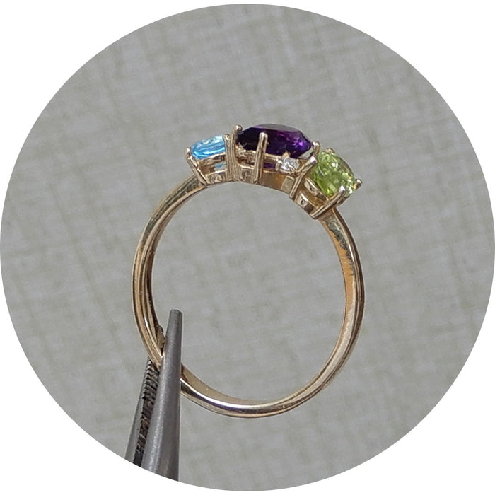 Ring, Amethist, Peridot, Topaas, Diamant, 14K
