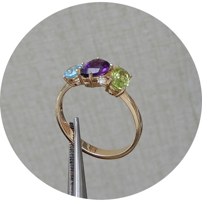 Ring, Amethist, Peridot, Topaas, Diamant, 14K