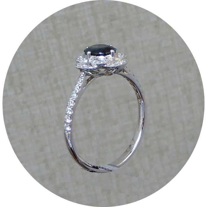Ring, Saffier, Diamant, 18Krt. Witgoud
