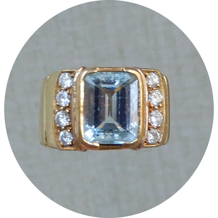 Ring, Aquamarijn, Diamant, 18K