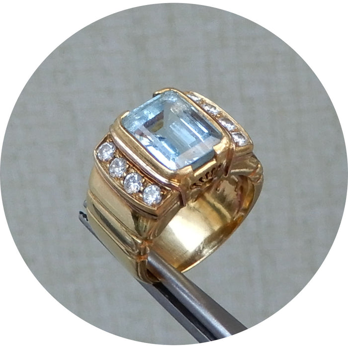 Ring, Aquamarijn, Diamant, 18K