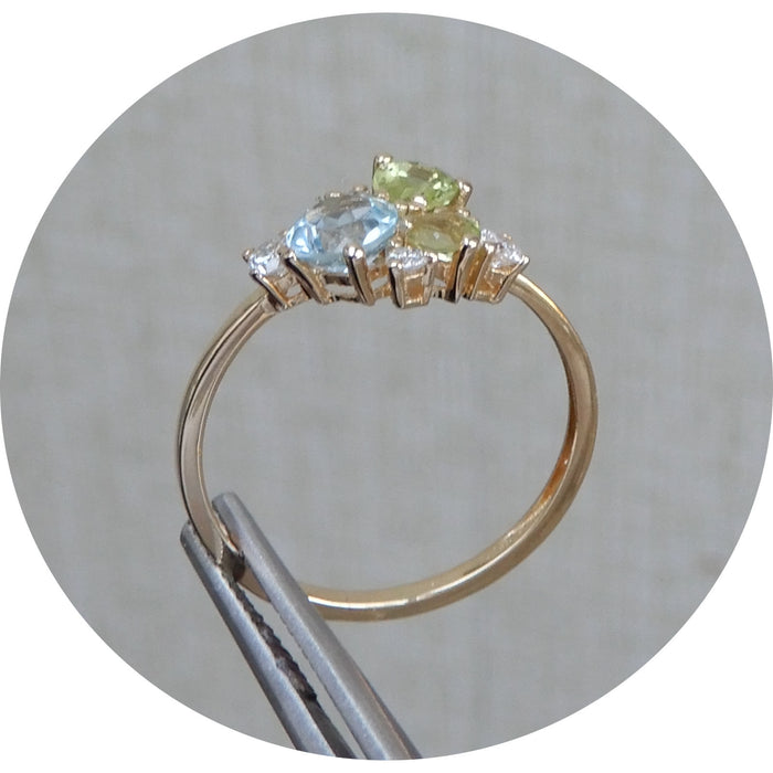 Ring, Topaas, Peridot, Diamant, 14K