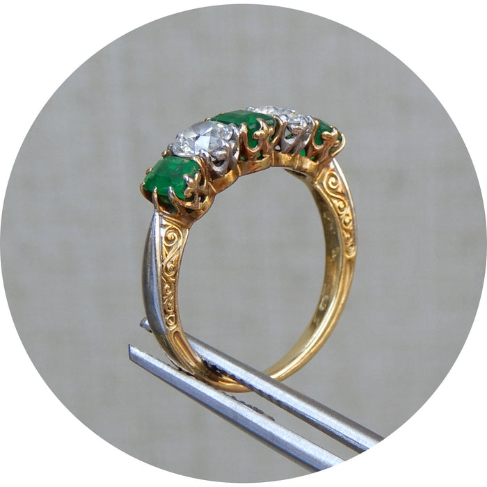 Rijring, Smaragd, Diamant, 18K Vintage