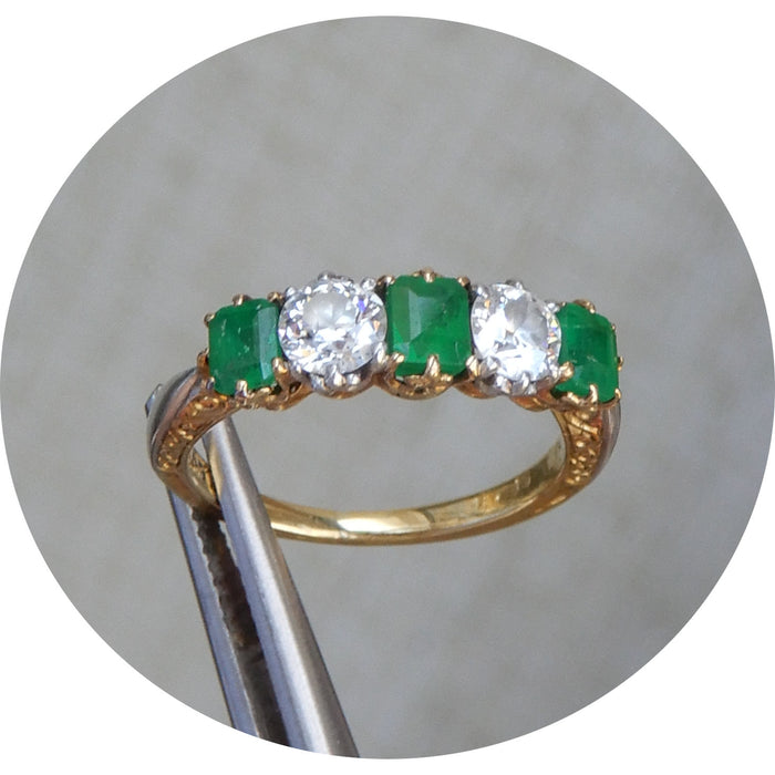 Rijring, Smaragd, Diamant, 18K Vintage